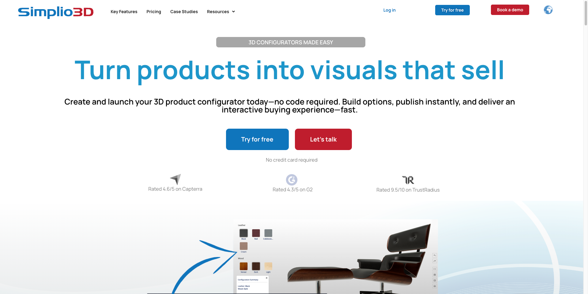 Simplio3D 3D configurator interface on a live storefront